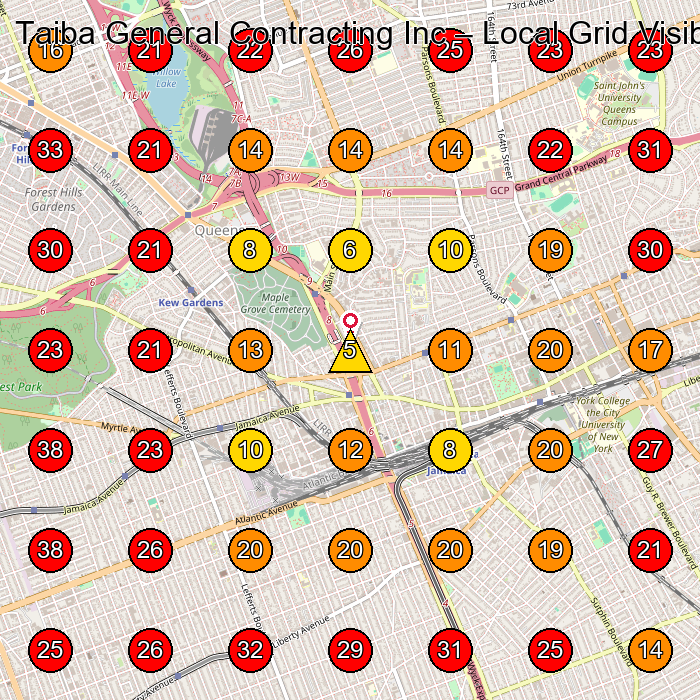 Taiba General Contracting Inc GeoGrid visibility map for Contratista General in Jamaica